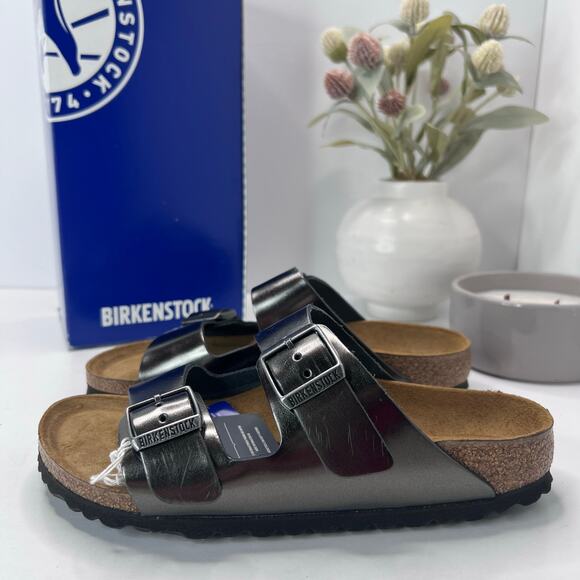 Birkenstock Shoes - Birkenstock Arizona BS Buckle Sandal Metallic Anthracite Women 5 EU36 NWB FLAW